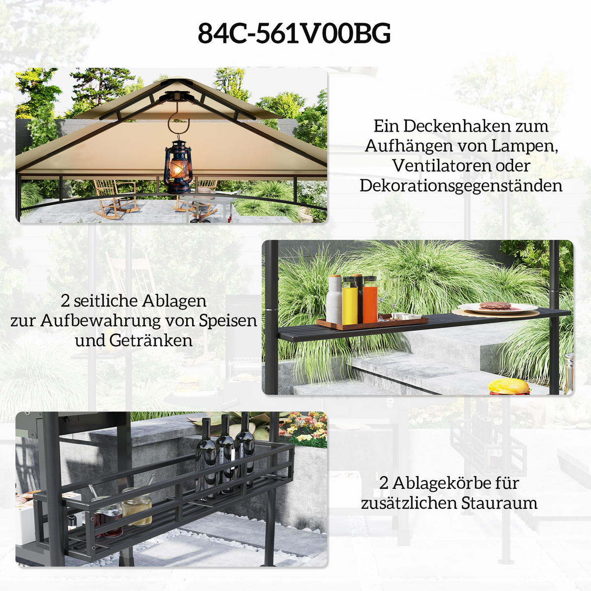 PAVILLONS aus Stahl 240x150x257 cm in Beige mit Doppeldach - Beige, Metall (240/257/150cm) - Modfu