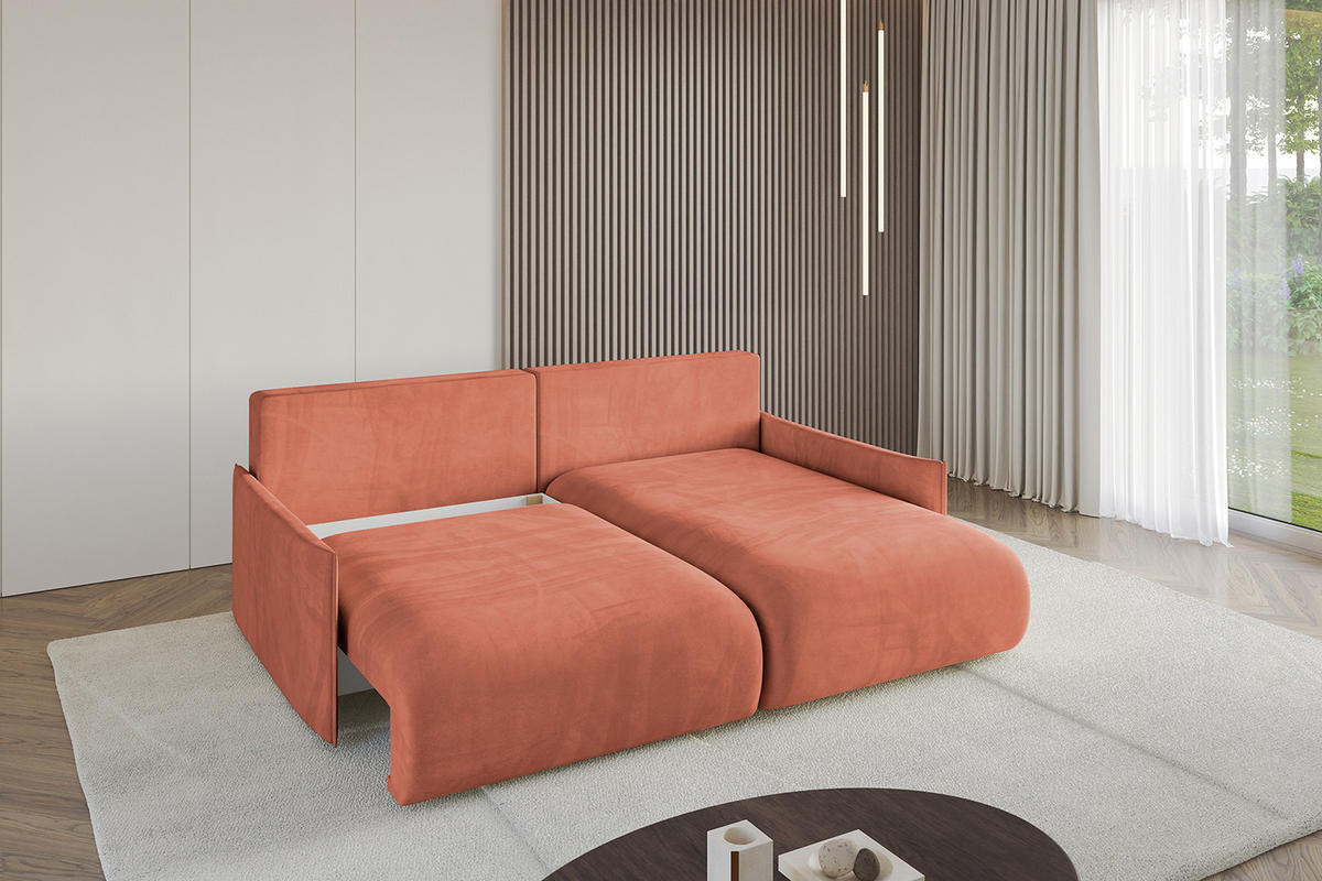 ECKSOFA Ottomane rechts ONESK-L -v1 216x177x72 Apricot Velours - Koralle, Holzwerkstoff/Kunststoff (177/216cm) - ALTDECOR