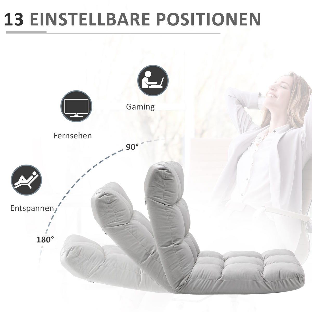 BODENSTUHL Klappbar Bodensessel 13 Positionen Verstellbare Grau Metall - Grau, Metall (71/53.5/55cm) - HOMCOM