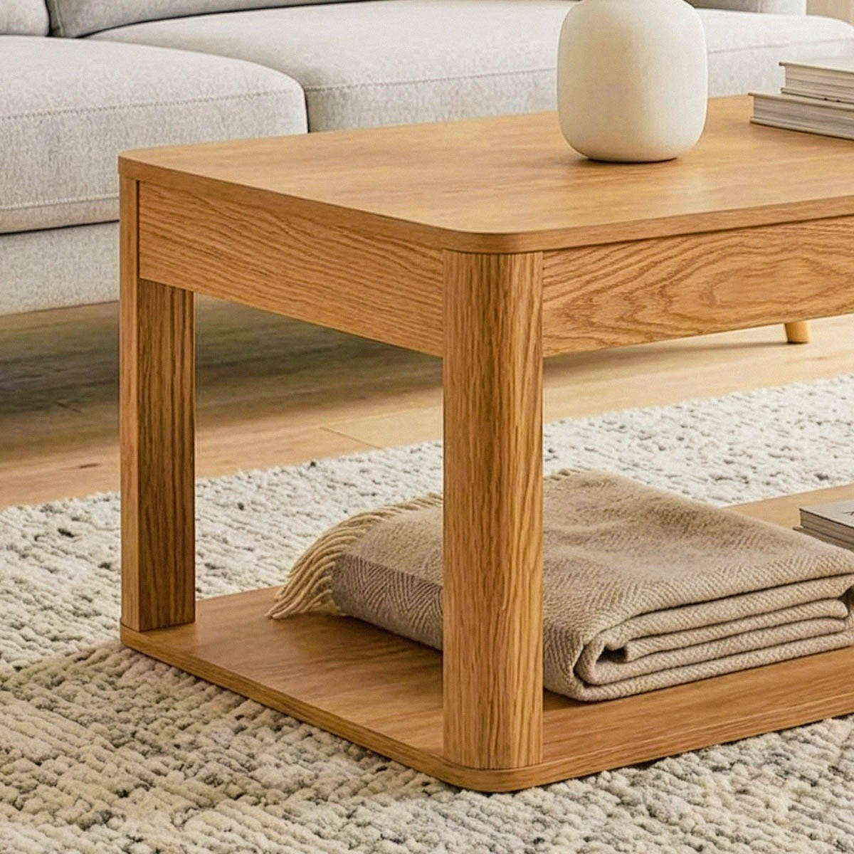 COUCHTISCH 2 rechteckige Holzoptik-Ablagen L90 cm - CELIA - Eschefarben, Holzwerkstoff (56/50/40cm) - Calicosy