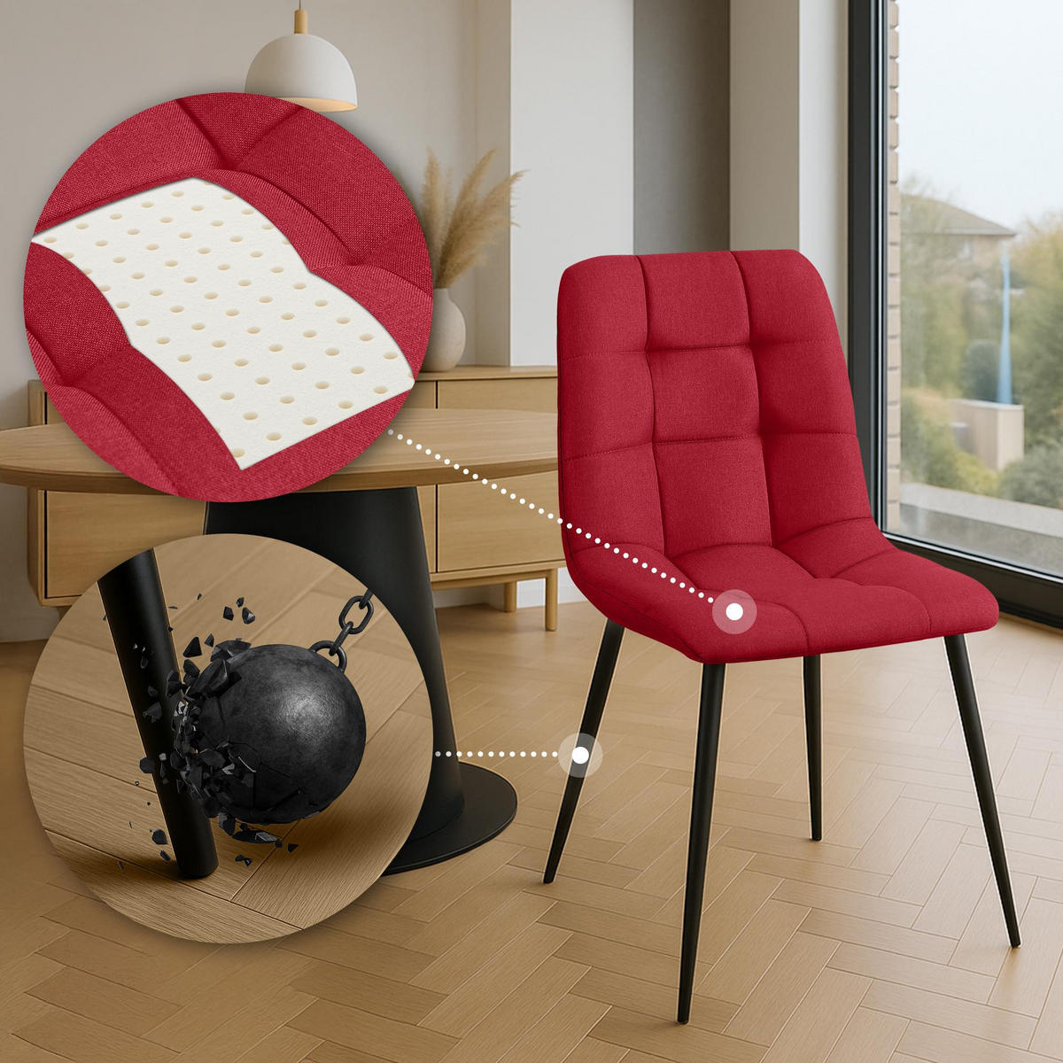 STUHL Stoff Rot - Rot/Schwarz, Textil/Metall (45/84/55cm) - CLP