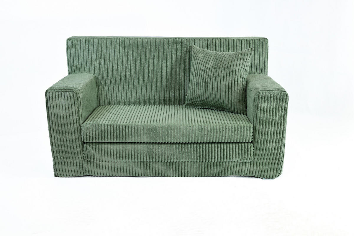 KINDERSOFA aus Kuschel-Cord in Hellgrün - Hellgrün, Textil (83/47/43cm) - Fortisline