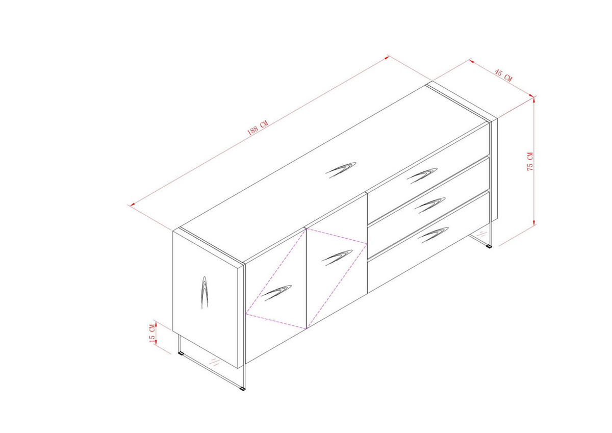 SIDEBOARD SOHO Beige 188x45x75 cm - Beige, Holzwerkstoff (188/75/45cm) - FURNLUX