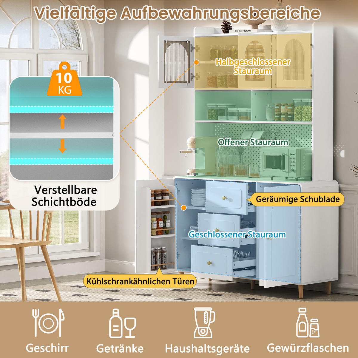 BUFFET 120/40/190 cm weiß aus MDF mit Lochplatte - Weiß, Holzwerkstoff (120/190/40cm) - OKWISH