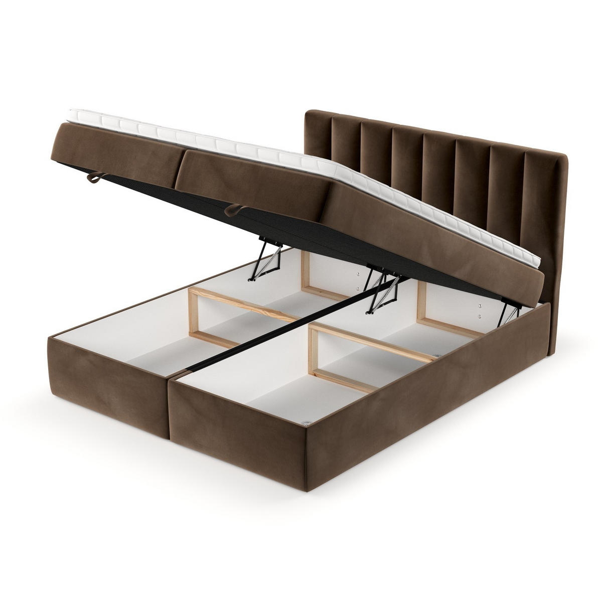 BOXBETT Lusso 200/200 cm Braun im Kronos Stoff - Schwarz/Braun, Holz/Holzwerkstoff (200/200cm) - AltaBeds