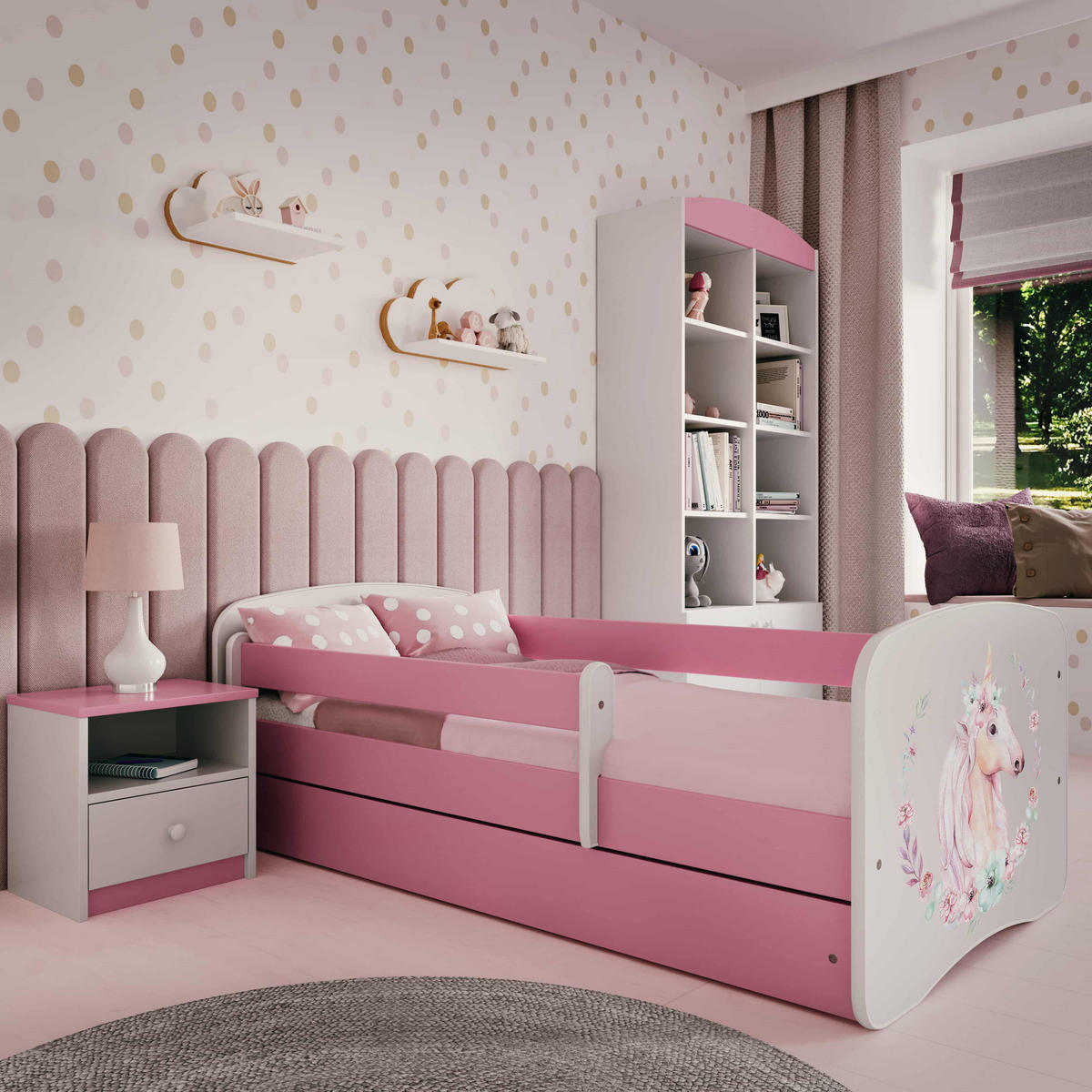 KINDERBETT Pferd mit Schublade 180/80 90/61/184 - Rosa, Holzwerkstoff (80/180cm) - RAUMHIRSCH FURNITURE