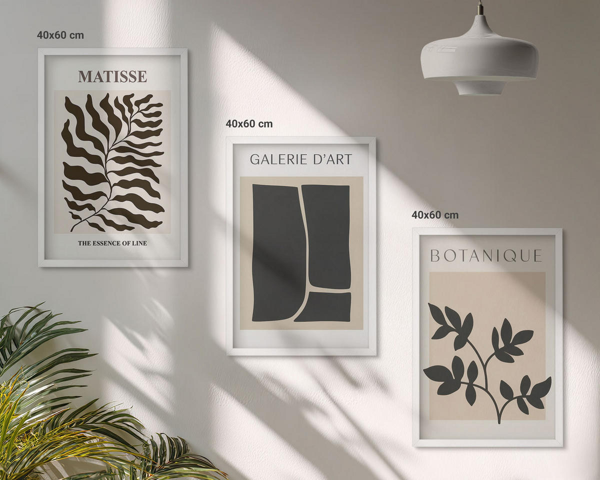 WANDBILDER 3er-Set - 40x60 cm Weißer Rahmen - Minimalistische Pflanzenposter - Weiß, Kunststoff (40/60cm) - ArtPrintCave