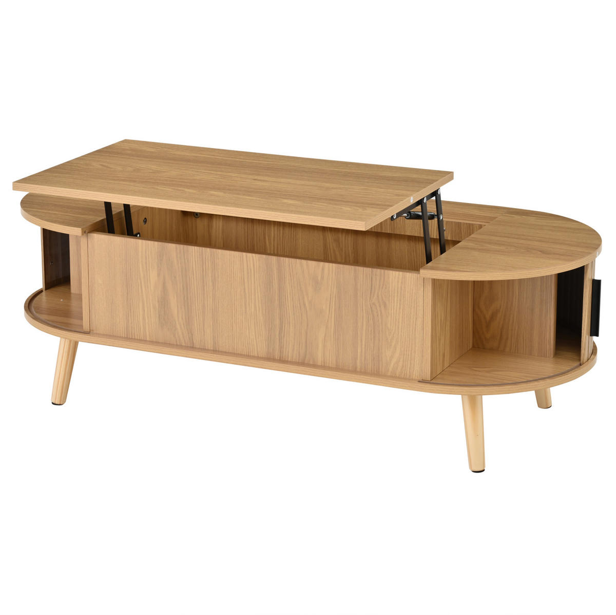 COUCHTISCH 120/50/39,5 cm höhenverstellbar mit verstecktem Stauraum und Rolltüren aus MDF, Natur - Naturfarben, Holzwerkstoff (120/50/39.5cm) - Modfu