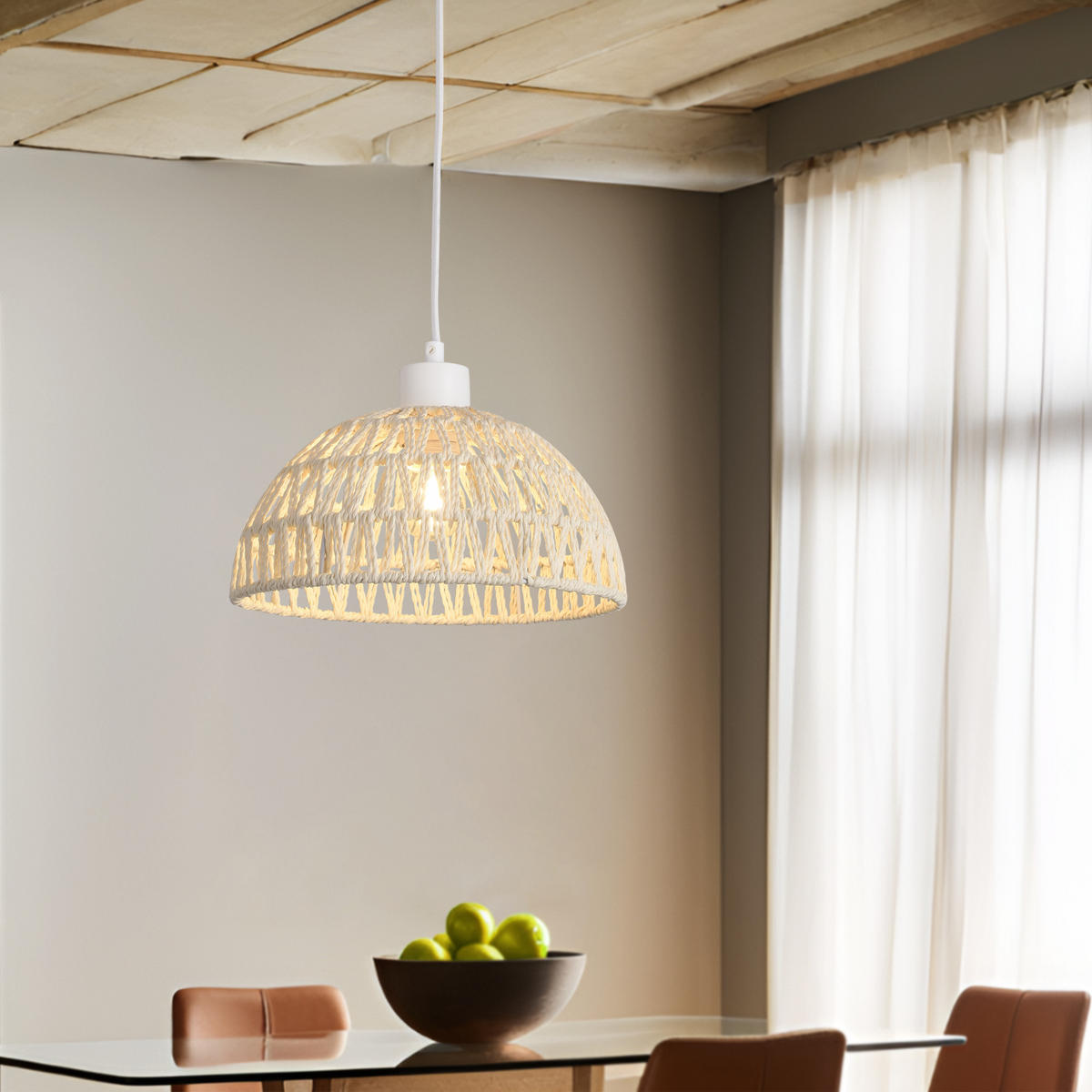 HÄNGELAMPE Alton - Weiß, Naturmaterialien/Metall (25/25/156cm) - lux.pro