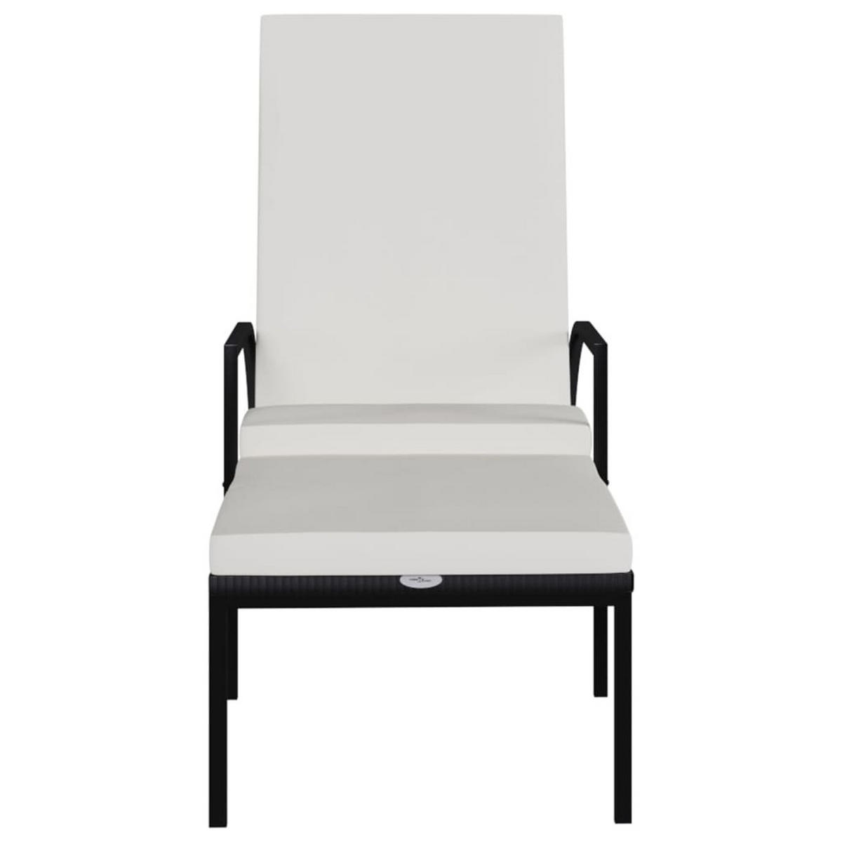 SONNENLIEGE mit Fußhocker PE-Rattan Schwarz - Schwarz, Kunststoff (60/102/195cm) - furnicato