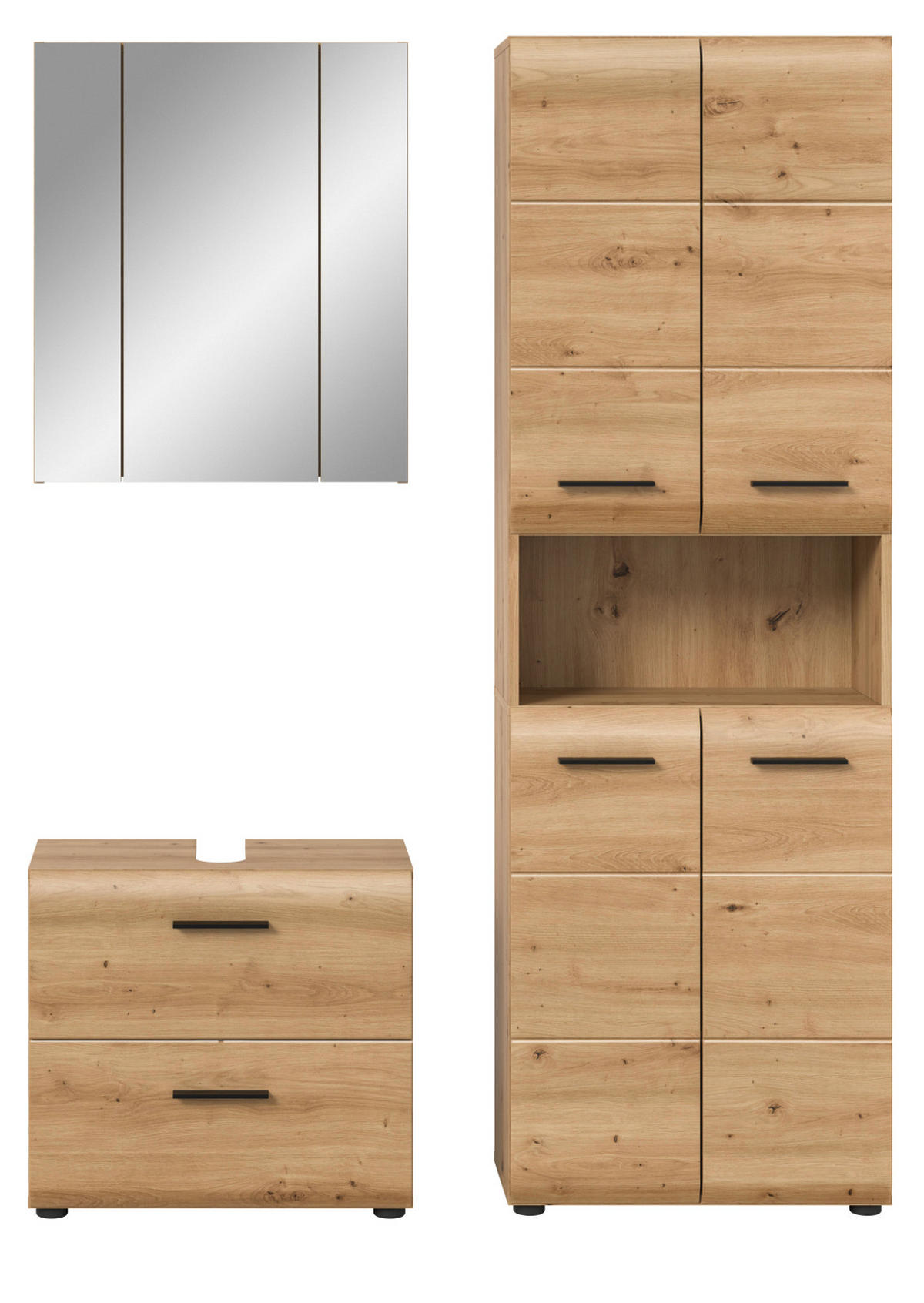 BADMÖBEL SET 3-teilig in Artisan Eiche, Badkombination 135 x 185 cm, Cover - Schwarz/Eiche Artisan, Glas/Holzwerkstoff (135/185/30cm) - Inn.Furn