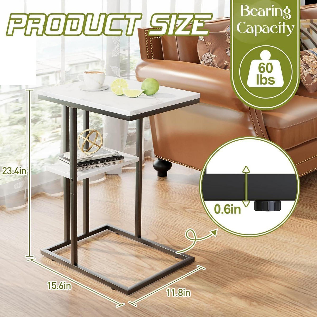 BEISTELLTISCH C-Form Weiß Marmor 40 x 30 x 60 cm - Multicolor, Stein (30/40/60cm)