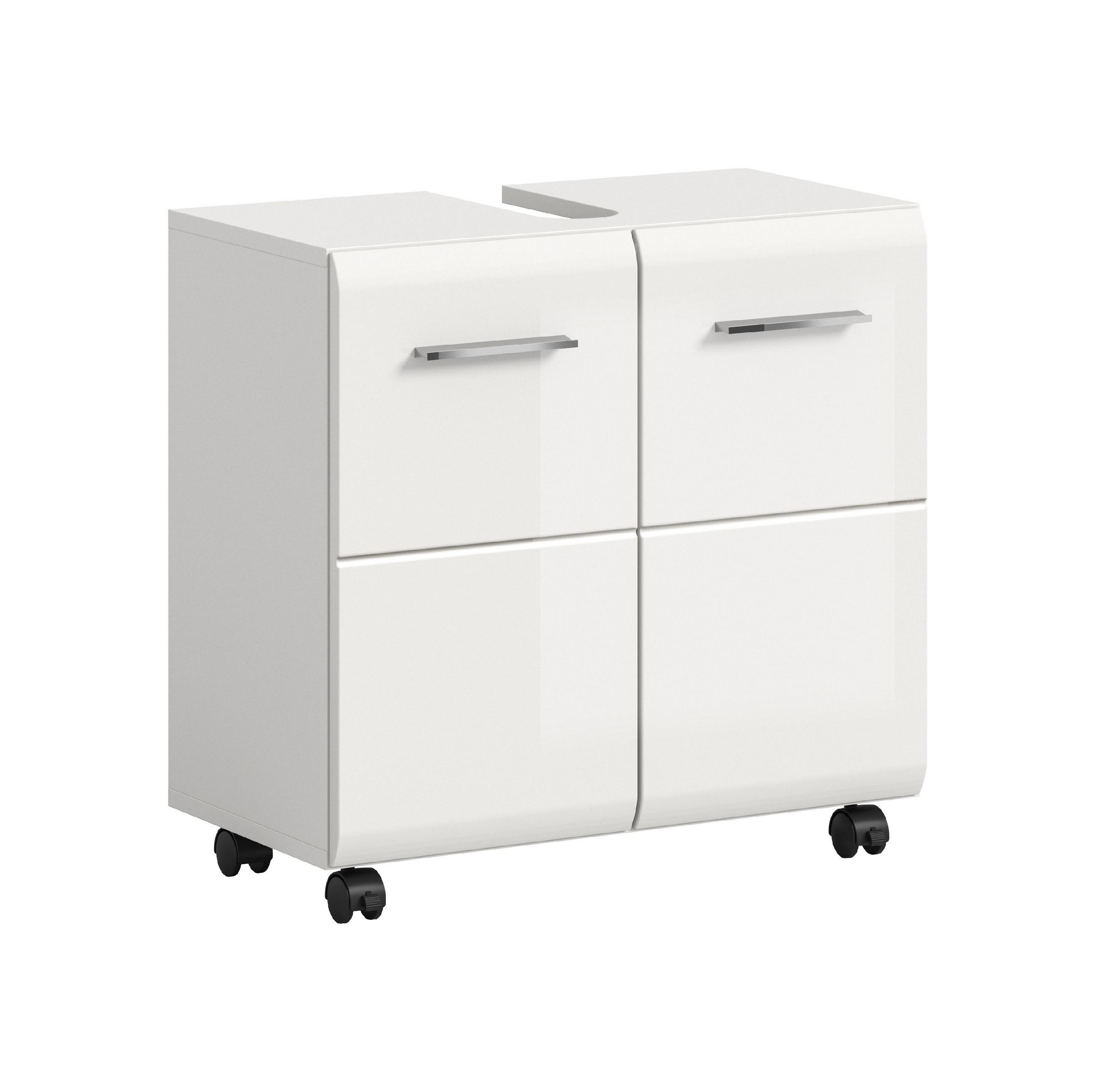 WASCHBECKENUNTERSCHRANK AUF ROLLEN Ice weiß hochglanz 60/30/58 cm - Weiß, Holzwerkstoff (60/58/30cm) - Xonox