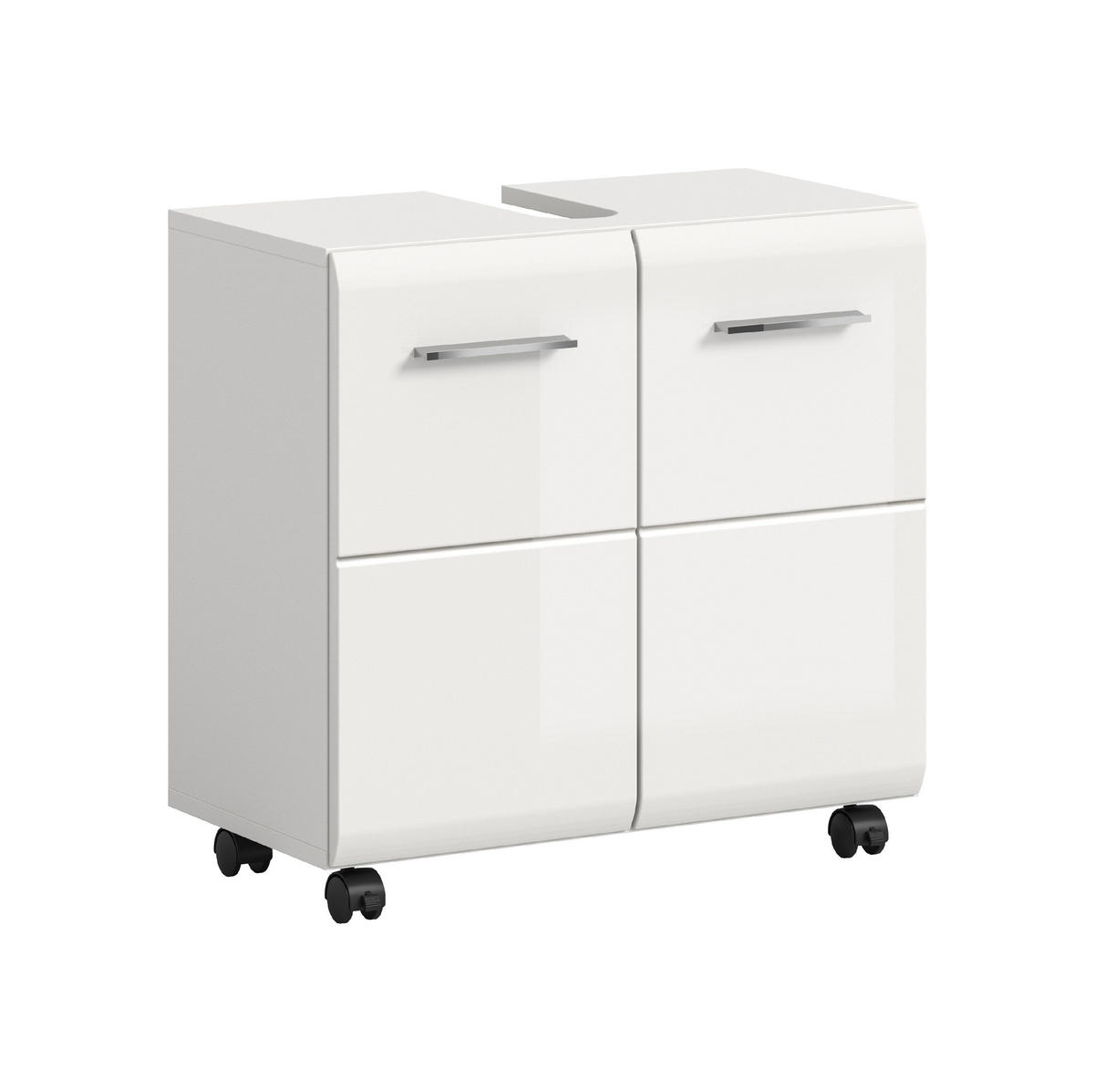WASCHBECKENUNTERSCHRANK AUF ROLLEN Ice weiß hochglanz 60/30/58 cm - Weiß, Holzwerkstoff (60/58/30cm) - Xonox