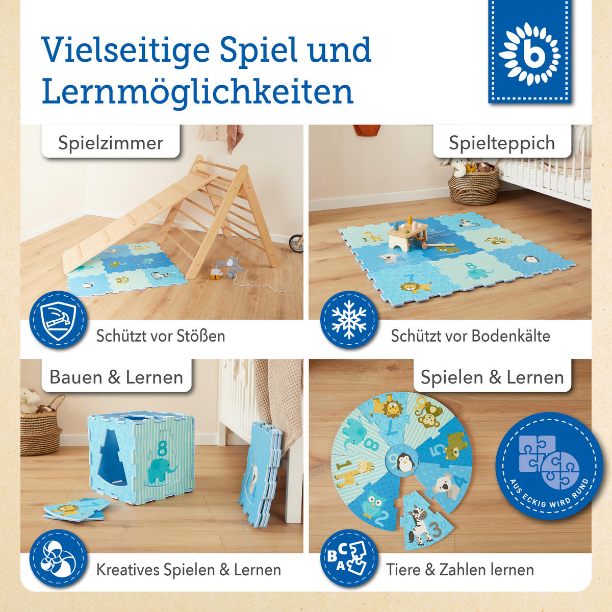 PUZZLEMATTE Tiere für Kinder - Blau, Kunststoff (30/30cm) - Bieco Spielwaren