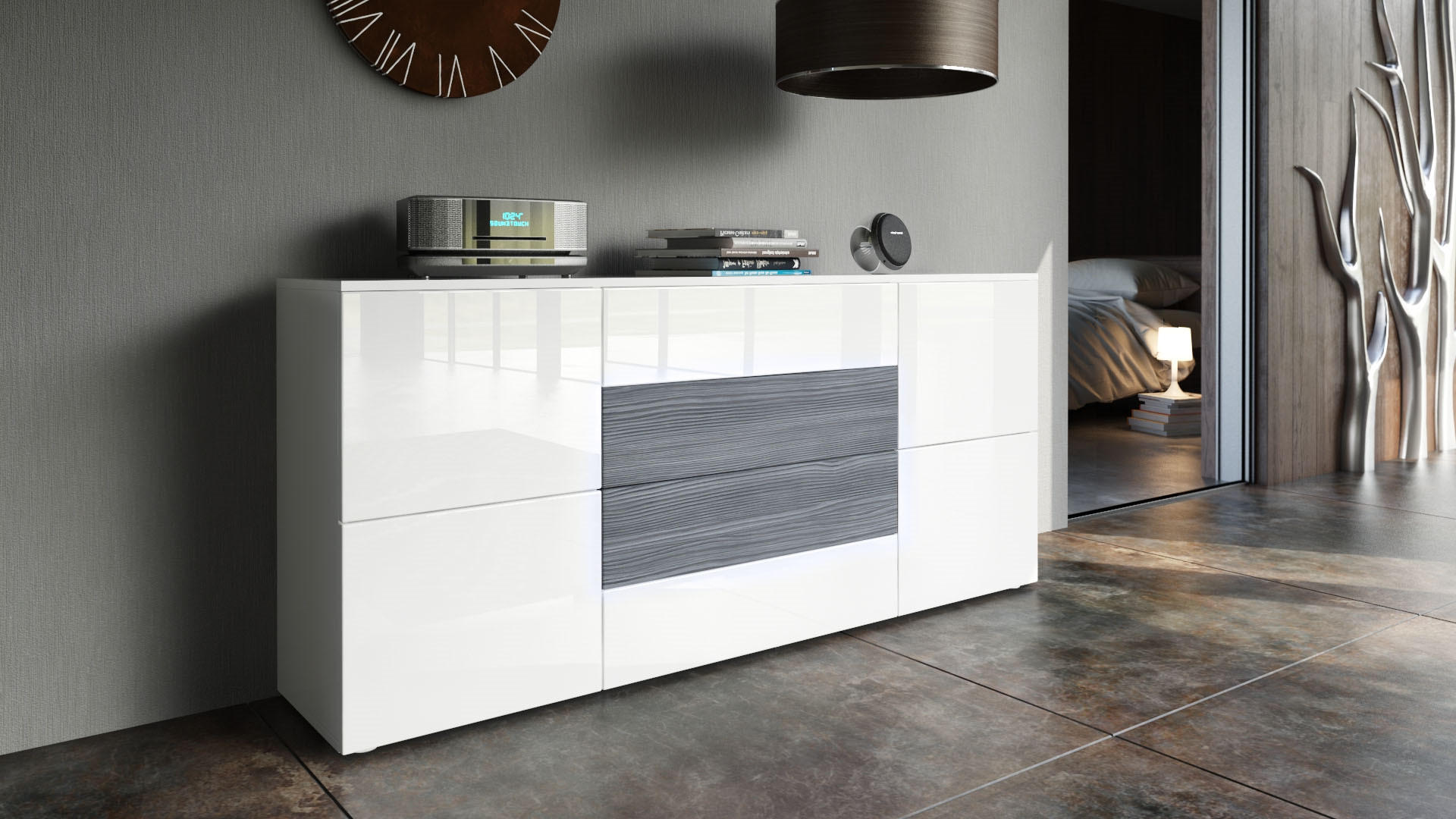 SIDEBOARD Rova Weiß Hochglanz / Avola-Anthrazit - Weiß Hochglanz, Holzwerkstoff (166/72/35cm) - Vladon