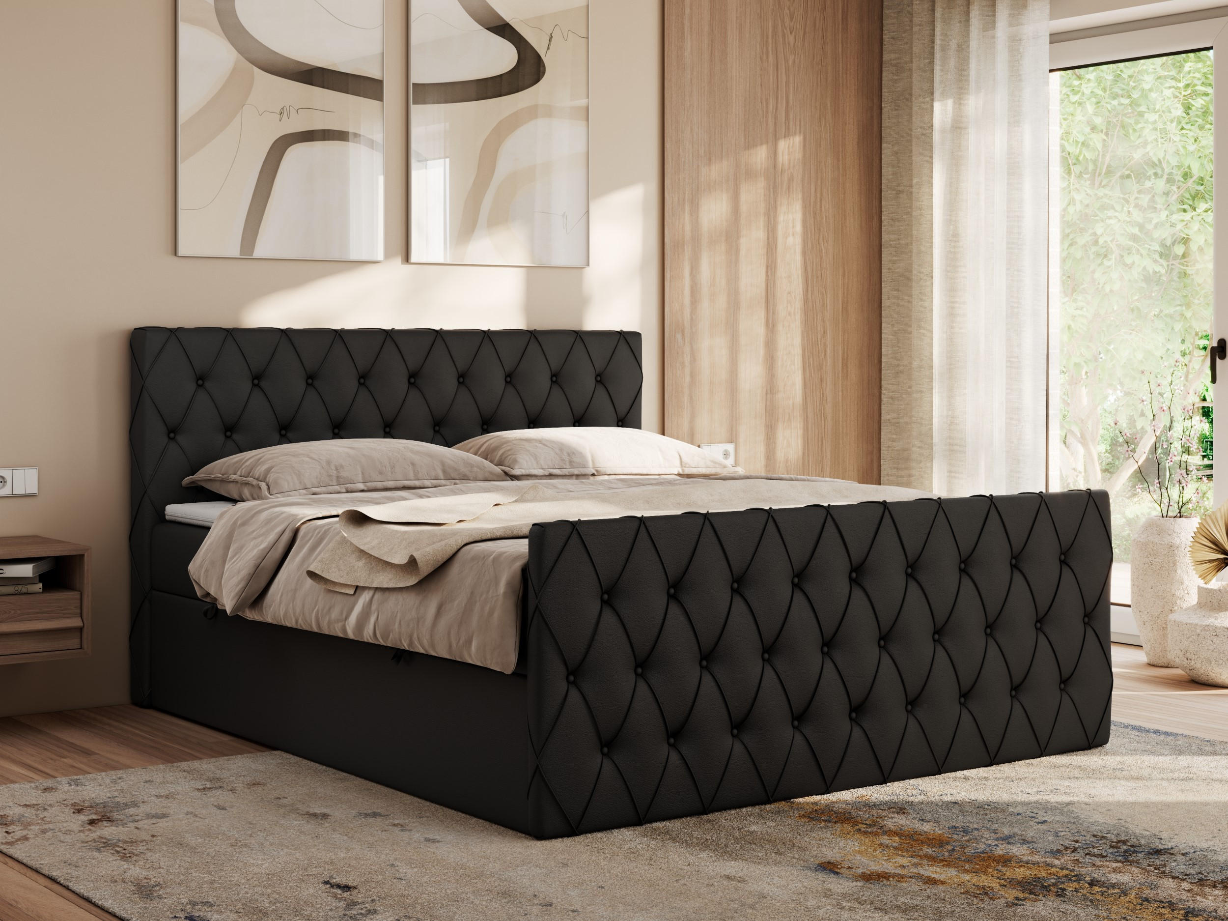 BOXBETT MIREN DUO 120/200 - Schwarz Kunstleder - H3 - Schwarz, Holz/Textil (120/200cm) - MKS