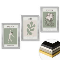 WANDBILDER 3er Set - 20x30 cm Silberner Rahmen - Abstrakte Pflanzenfiguren - Silberfarben, Kunststoff (20/30cm) - ArtPrintCave