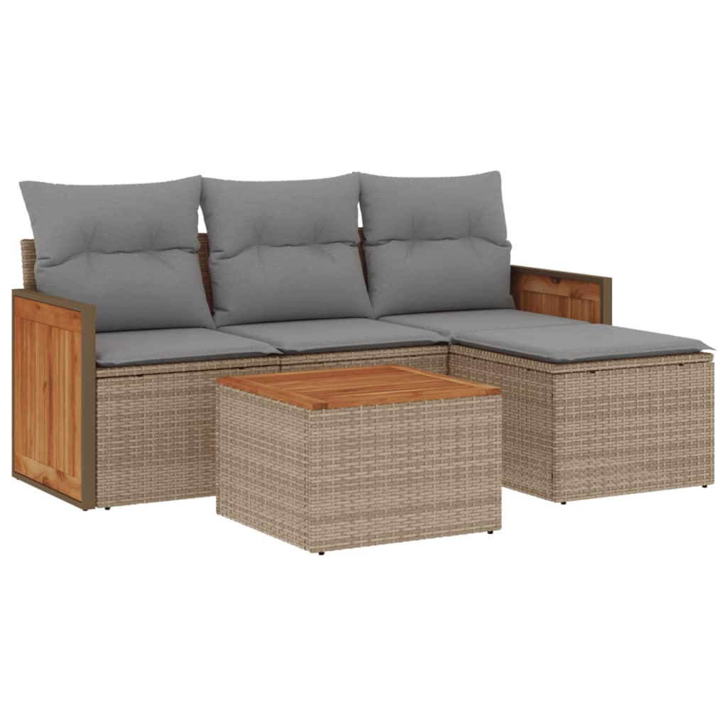 GARTEN-SOFAGARNITUR 5Er Set Mit Kissen Beige Poly Rattan - Beige, Kunststoff - vidaXL