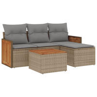 GARTEN-SOFAGARNITUR 5Er Set Mit Kissen Beige Poly Rattan - Beige, Kunststoff - vidaXL