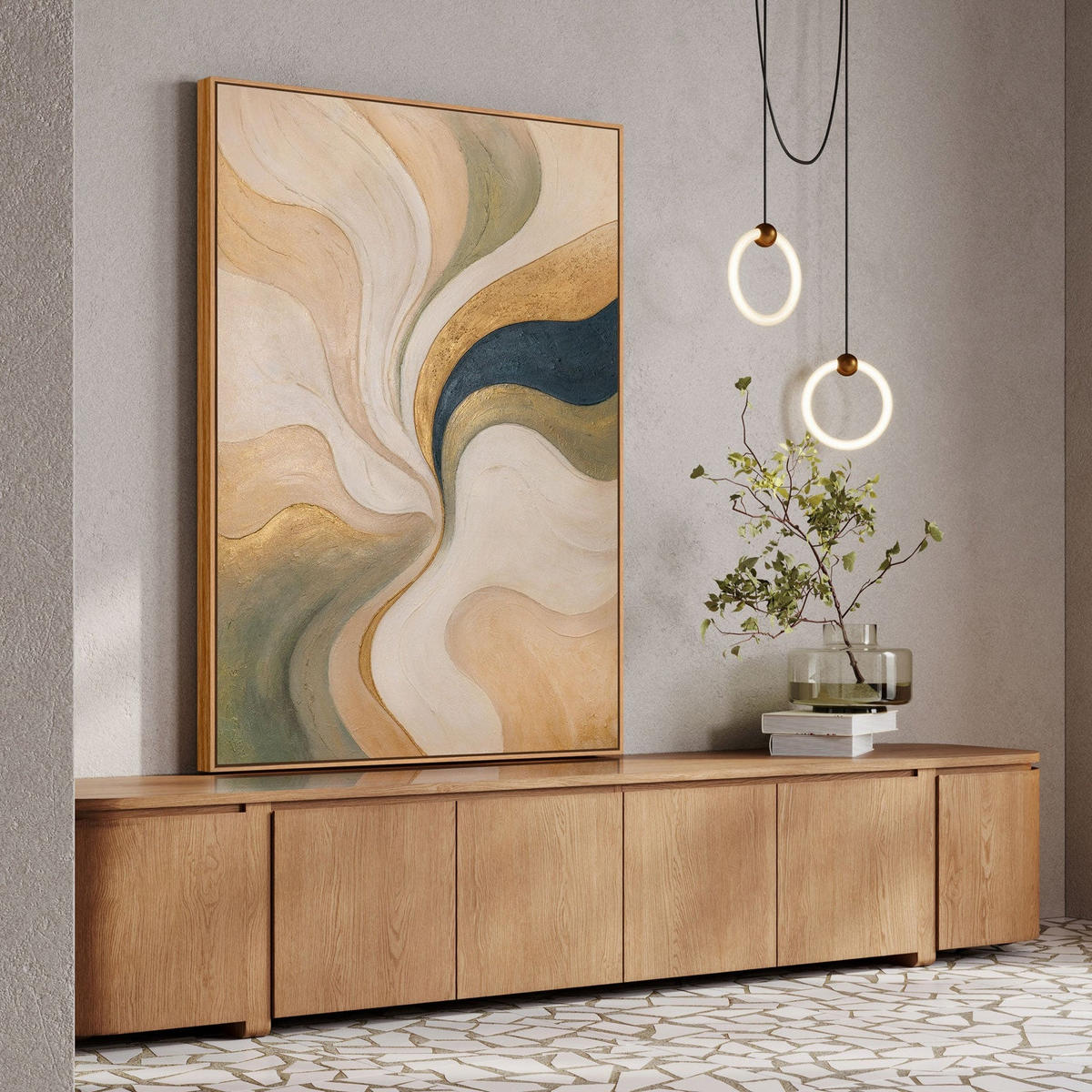 GEMÄLDE Echo des Windes Schattenfugenrahmen Eichefarben 120x80 cm - Eichefarben, Holz (120/80cm) - YS-art gallery