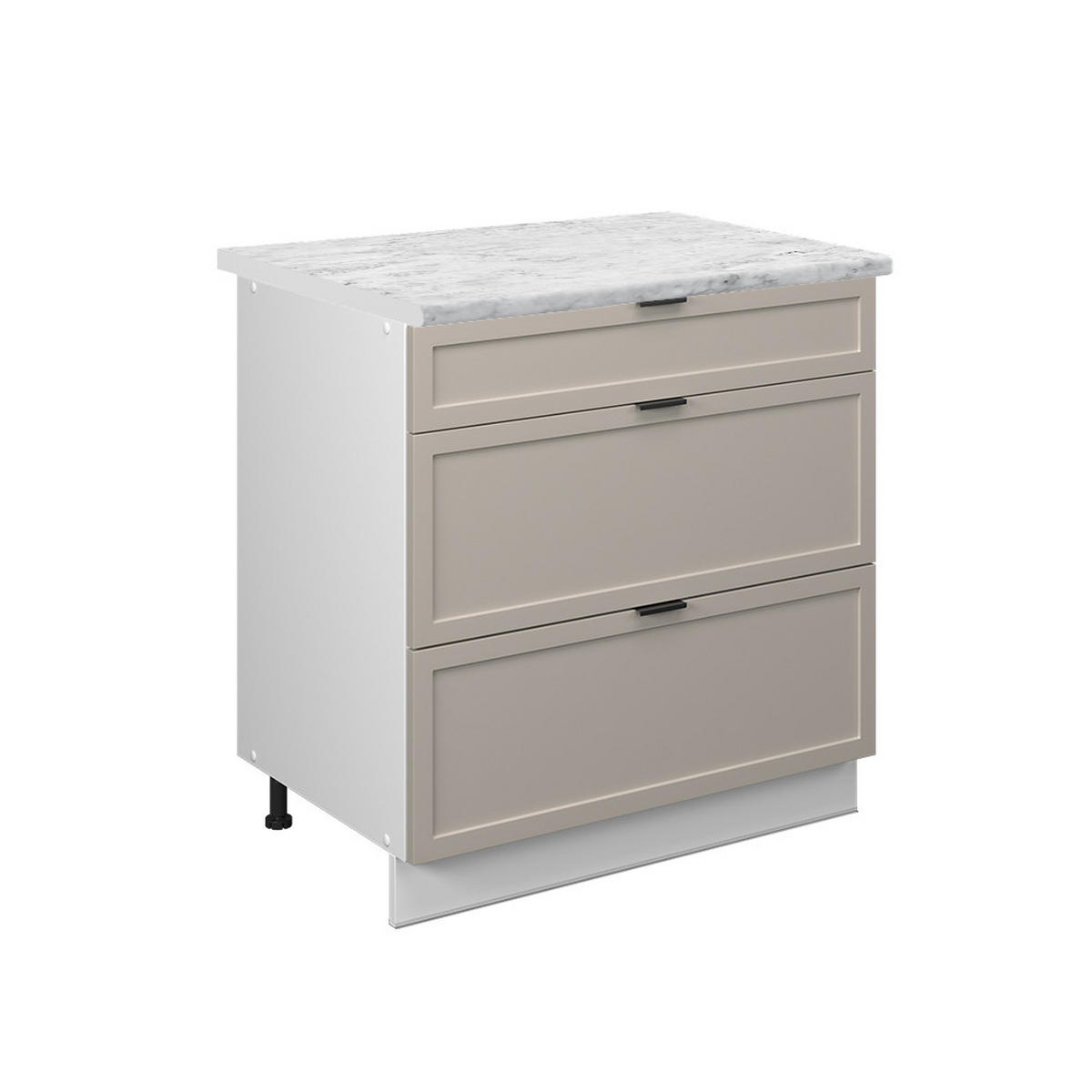 KÜCHENUNTERSCHRANK Fame-Line GrauBeige 80 cm mit 3 Schubladen AP Marmor - Weiß/Grau, Holzwerkstoff (80/82/60cm) - Vicco