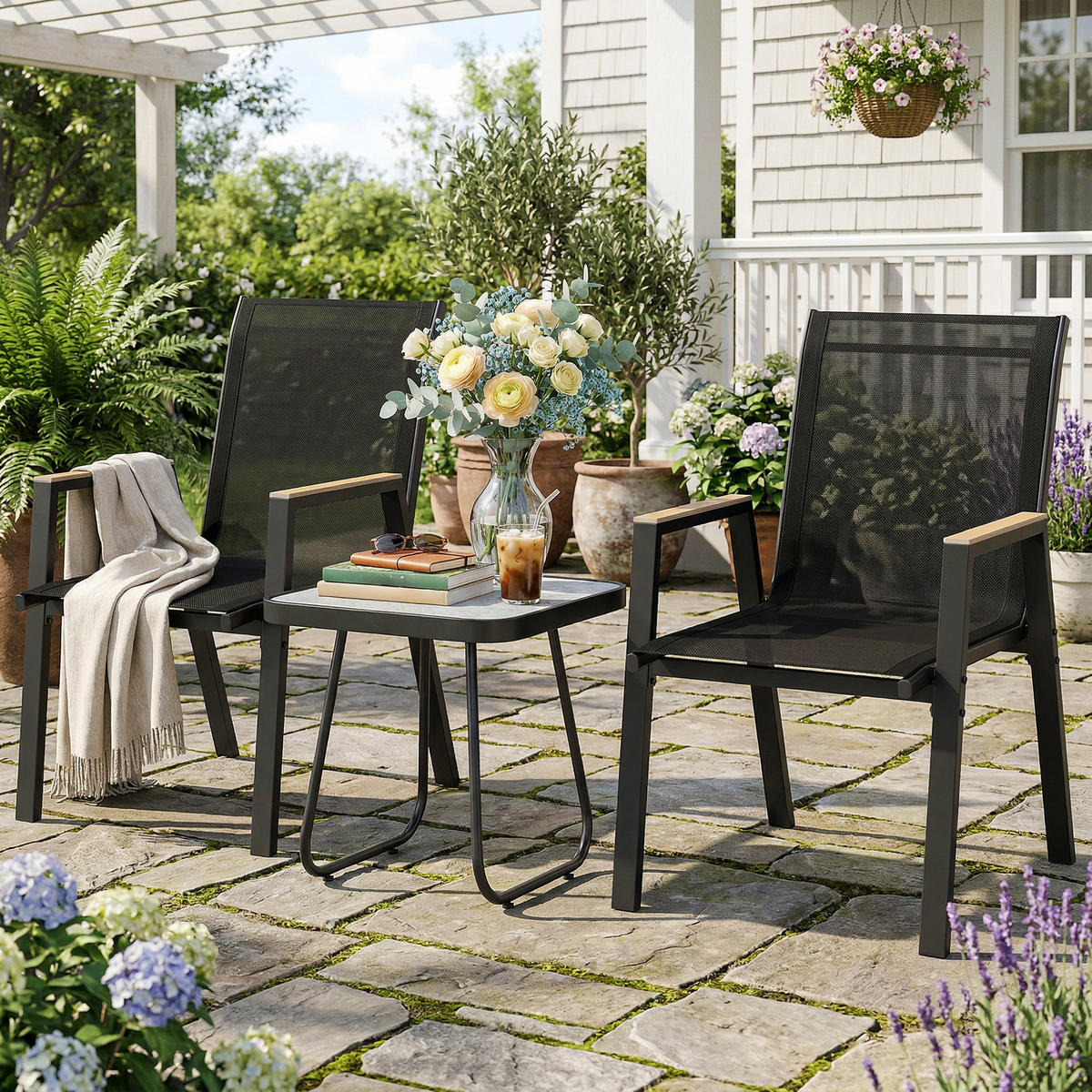 GARTEN-BEISTELLTISCHSET Schwarz 3 Stück - Schwarz, Metall (70/55/90cm) - GiPP