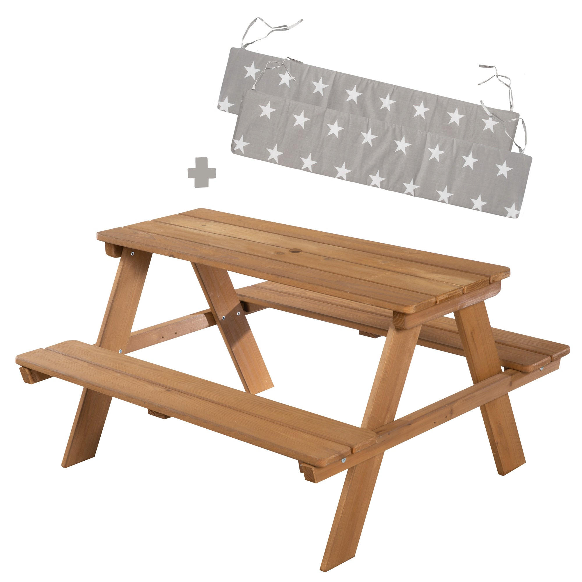 KINDERSITZGARNITUR OUTDOOR + in teak mit Bankkissen - Teakfarben, Holz - Roba