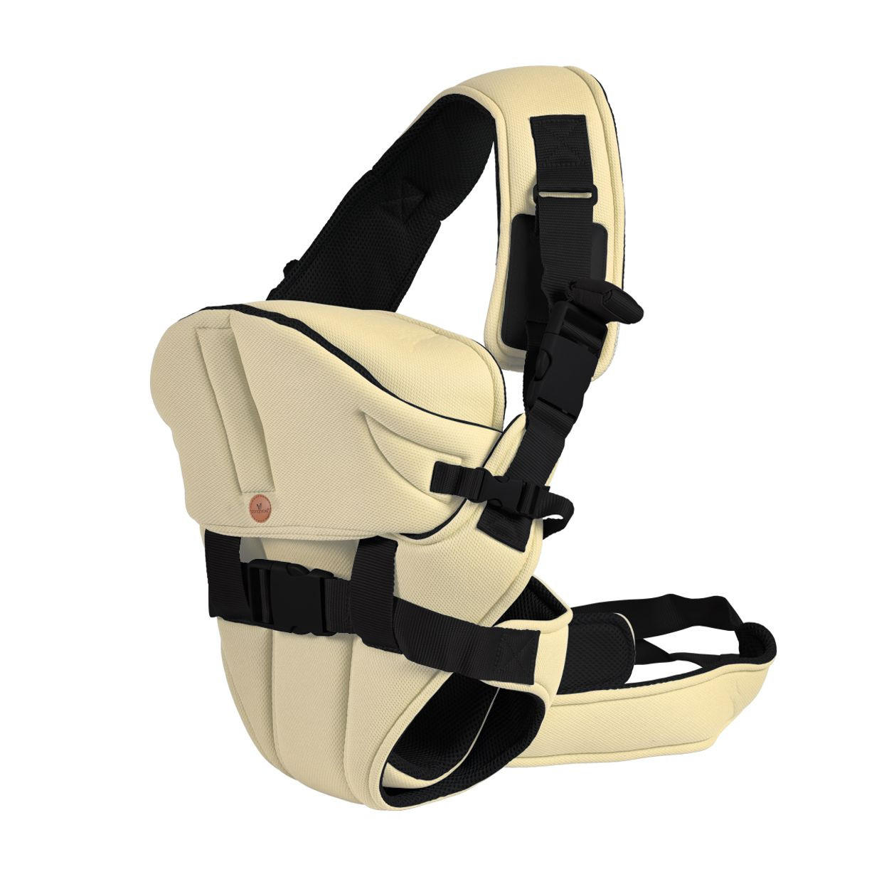 BABYTRAGE Carry go 2 in 1 hellbraun Bauchtrage, Hüfttrage, abnehmbare Kopfstütze, Stillposition, 13 kg - Beige, Textil (24/35/13cm) - Moni