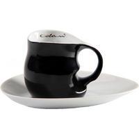 KAFFEE Cappuccino Tasse mit Untertasse 2 tlg. schwarz/ weiß - Schwarz, Keramik (0.23L) - Luigi Colani Porzellan