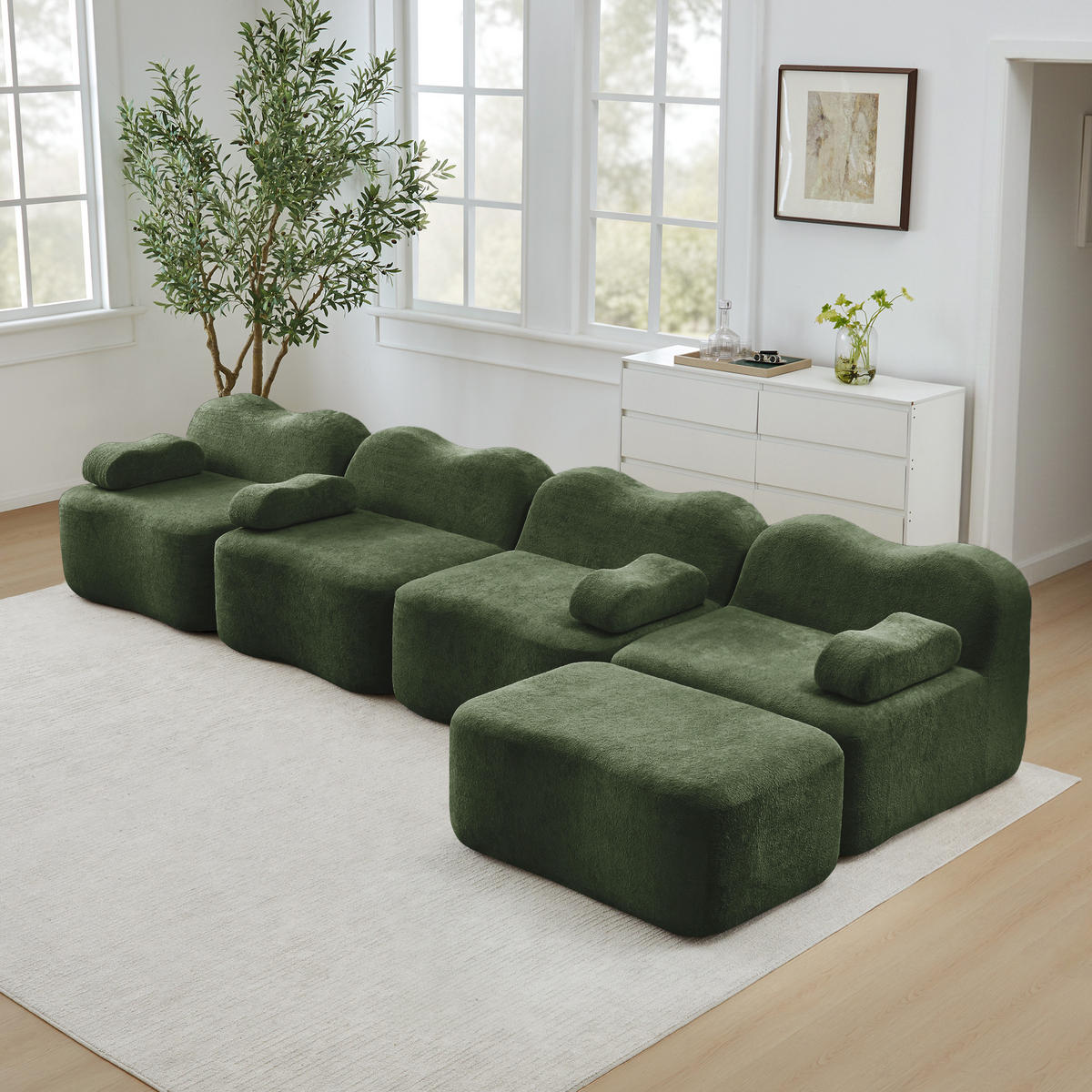 4-SITZER ECKSOFA Samt Grün mit Hocker - Grün, Textil (384/167cm) - WISHDOR