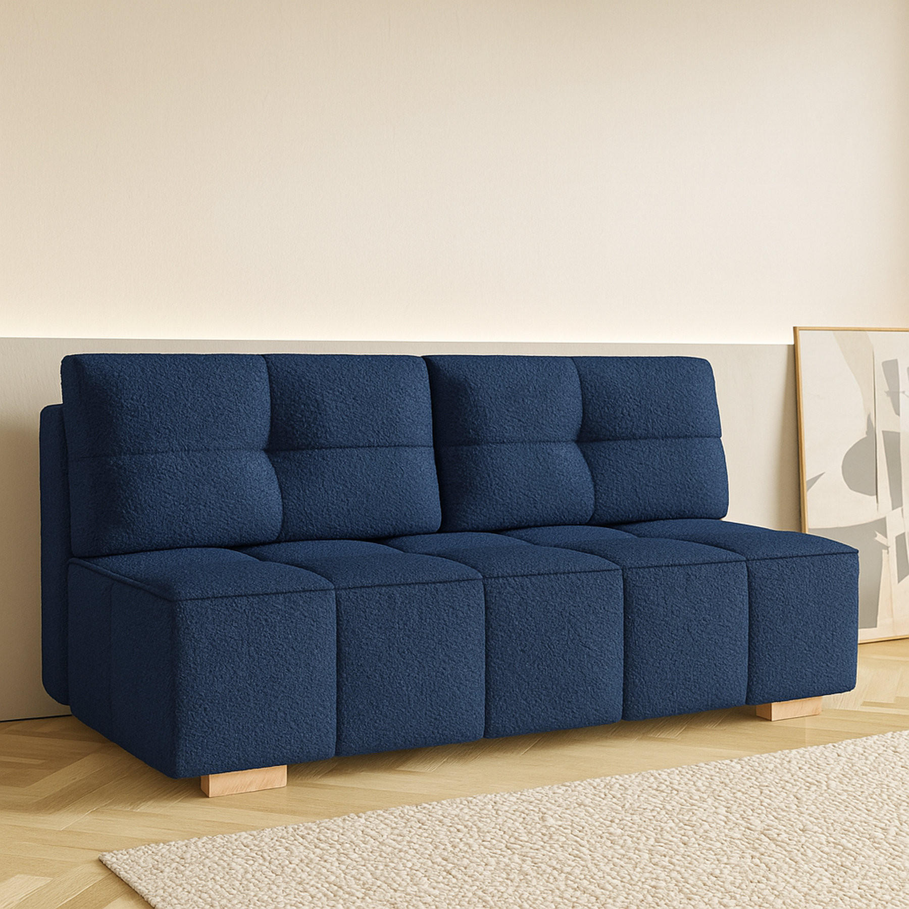 SCHLAFSOFA LORA, Sofa mit Schlaffunktion und Bettkasten, Farbe: Blau, Bouclé-Stoff - Blau, Textil (196/90/85cm) - Sepro Meble