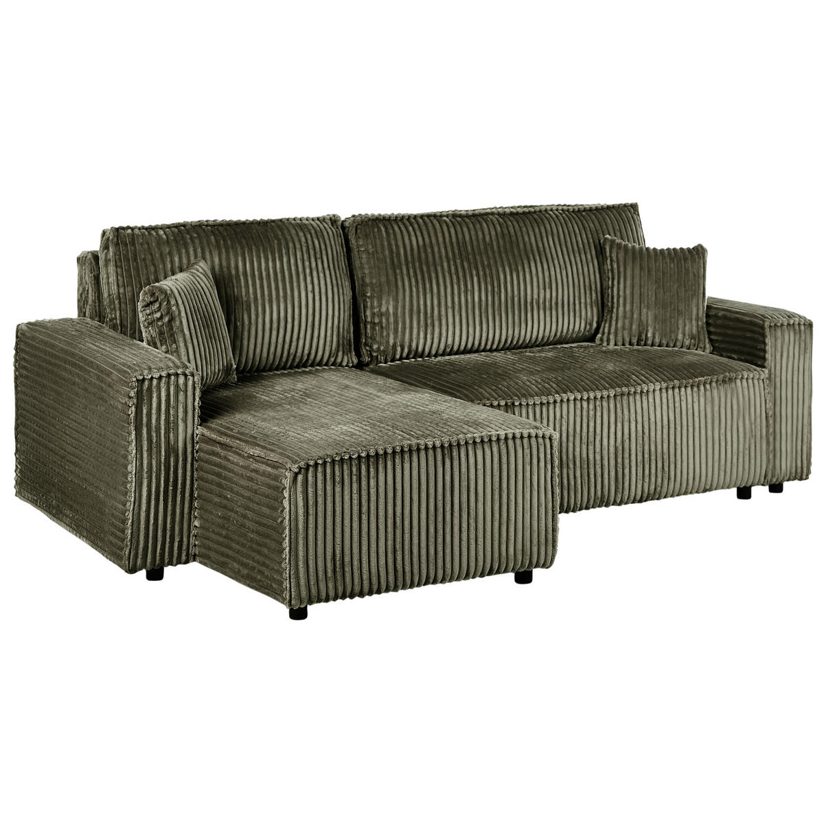 ECKSCHLAFSOFA 3-Sitzer Cord Grün mit Stauraum rechtsseitig Abacka - Grün, Textil (247/147cm) - Beliani