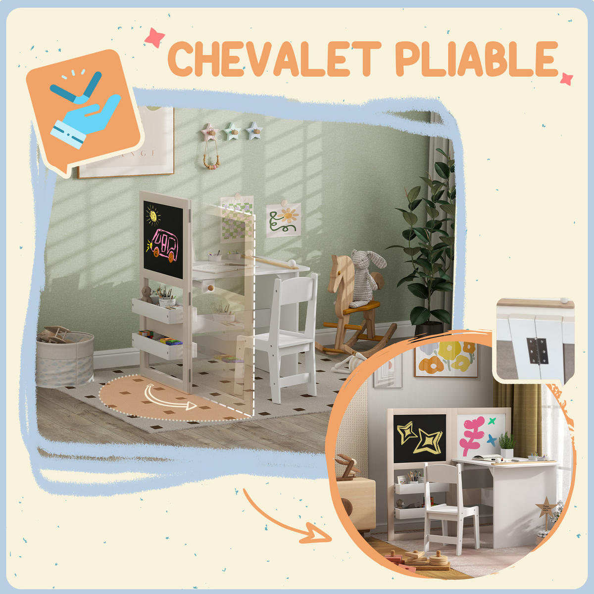 KINDERSITZGRUPPE DE-17521 3-in-1 mit Staffelei Weiß - Weiß, Holzwerkstoff (111.5/102.4/81.5cm) - ComfortXL