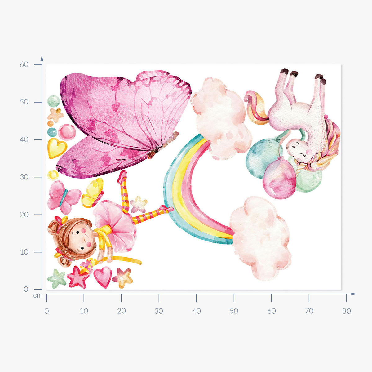 WANDAUFKLEBER 60x78cm - Mädchen auf dem Regenbogen - Multicolor, Kunststoff (60/78/0.1cm) - Wallfluent