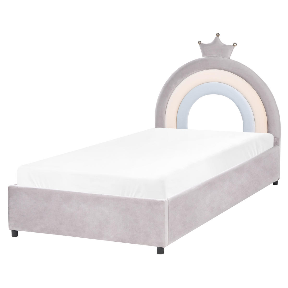 DĚTSKÁ POSTEL s úložným prostorem 90/200 cm Sametová látka Šedá Grisetot - šedá, textil (90/200cm) - Beliani