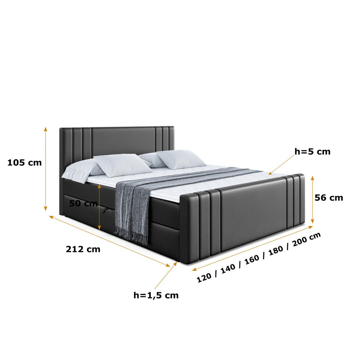 BOXBETT CELESTIA-Z - 180x200 cm - H4 - Schwarz Hochglanz - Schwarz Hochglanz, Holzwerkstoff (180/200cm) - ALTDECOR