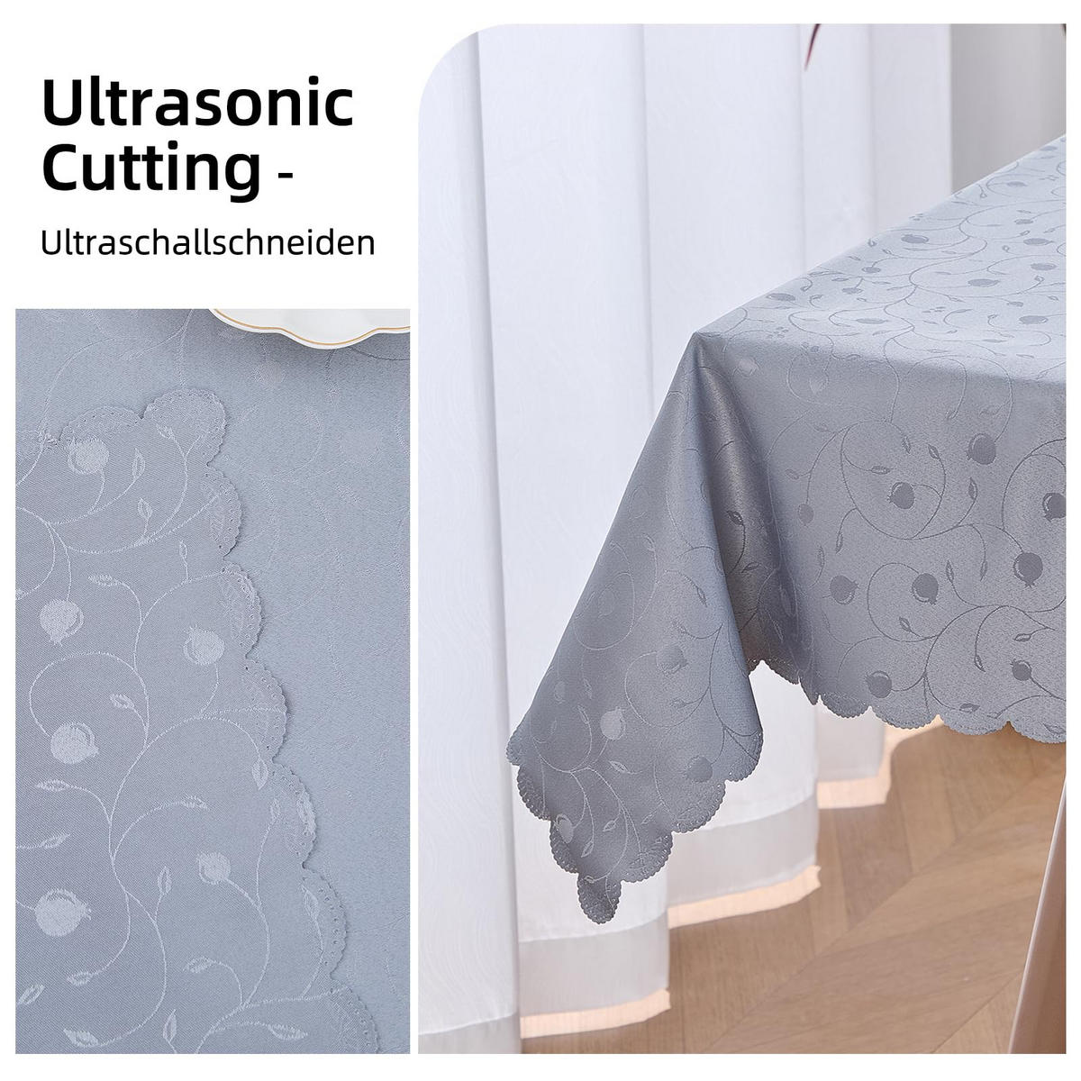 TISCHDECKE Abwaschbar Ornamente Rechteckig 140 x 240 cm Tischtuch Tafeldecke Kratzfest aus Polyester, Hellgrau - Hellgrau, Textil (140/240cm)