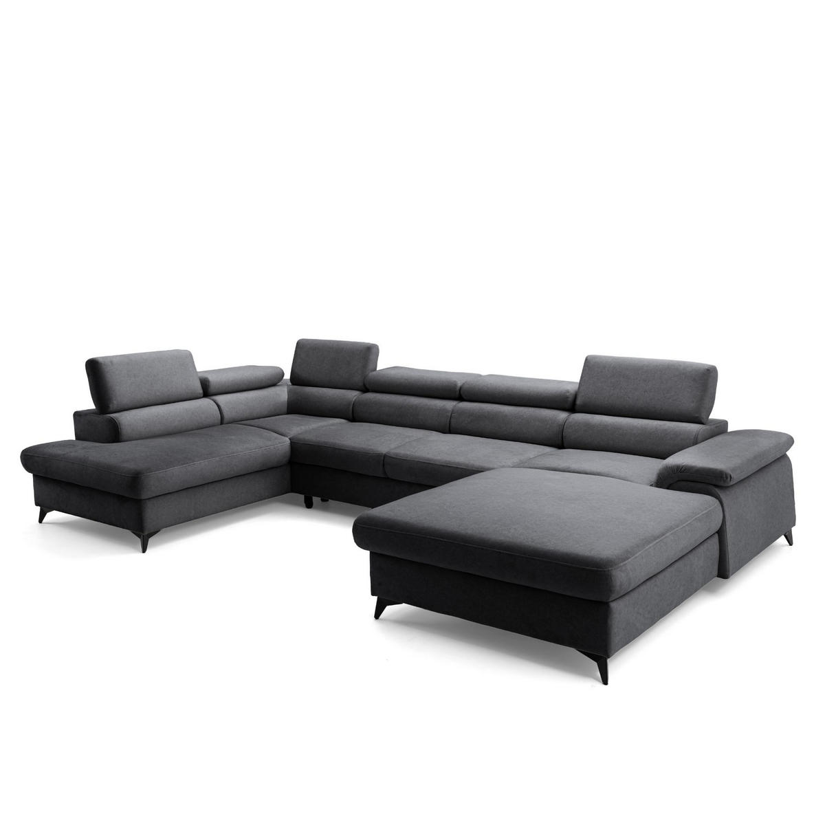 ECKSOFA U-Form PLAZA U Links mit Schlaffunktion 125x256 Velours Anthrazit - Anthrazit/Schwarz, Holz/Kunststoff (210/95/350cm) - Muffo