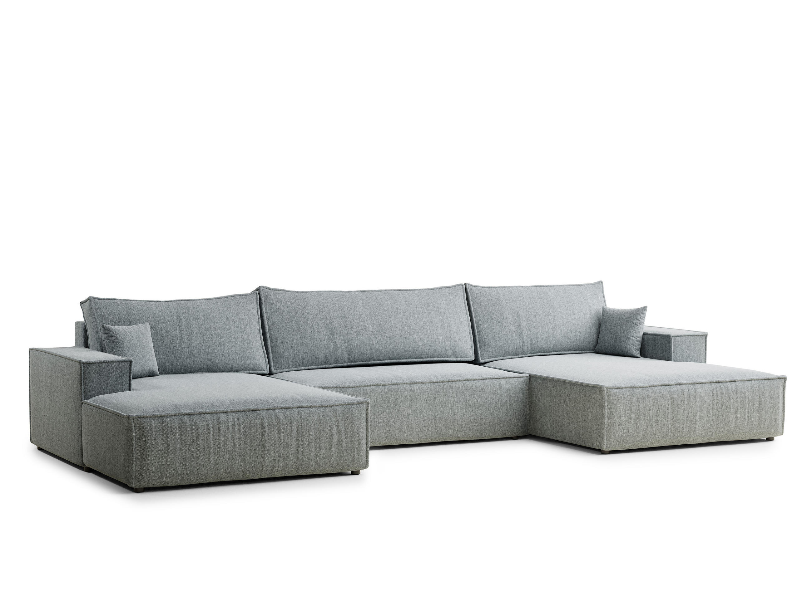 WOHNLANDSCHAFT Kyoto Blau grau Webstoff - Blaugrau/Schwarz, Holz/Holzwerkstoff (398/70/148cm) - Maison de Reve