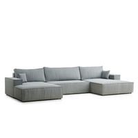 WOHNLANDSCHAFT Kyoto Blau grau Webstoff - Blaugrau/Schwarz, Holz/Holzwerkstoff (398/70/148cm) - Maison de Reve