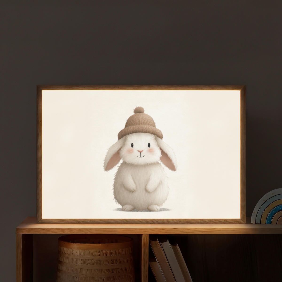 NACHTTISCHLAMPE MIT AKKU Kaninchen - Hut - Ohren - Beige 60x40 cm - Creme, Holzwerkstoff (8/60/40cm) - OnlyWow