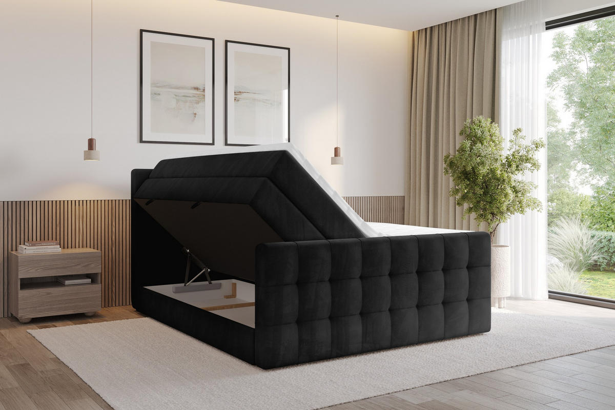 BOXSPRINGOVÁ POSTEL s matrací H3/H4 - IGAN-Z KING - 180x200 cm Černá - černá, kompozitní dřevo (183/200cm) - ALTDECOR
