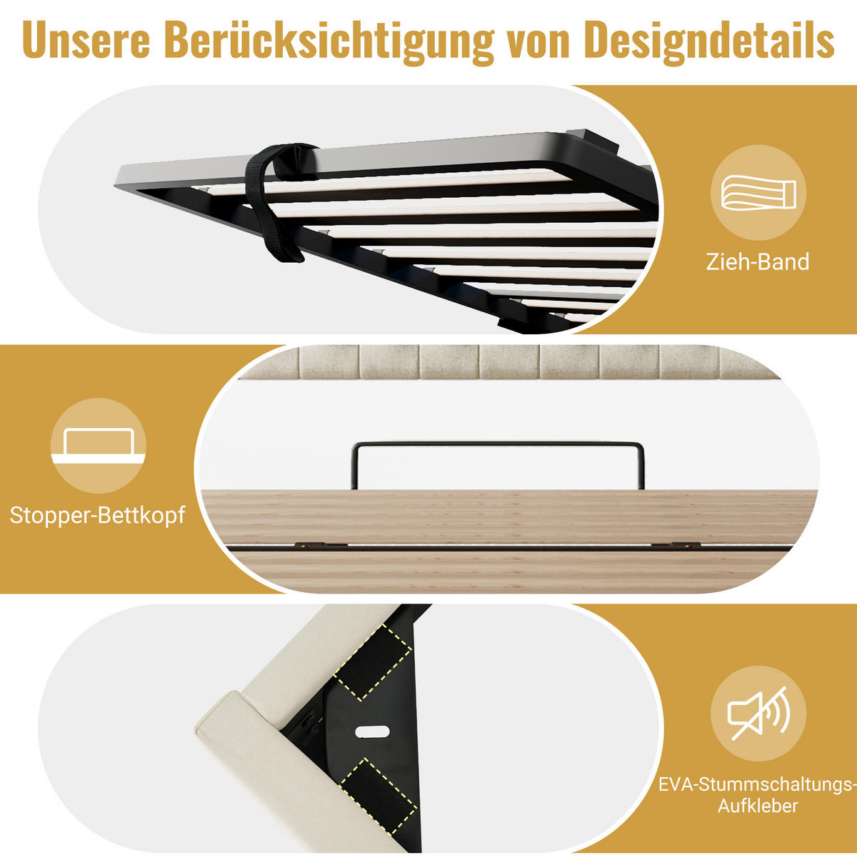 POLSTERBETT 90/200 cm aus Leinen und Holz mit LED und Bettkasten Beige - Beige, Textil (90/200cm) - Modenvie