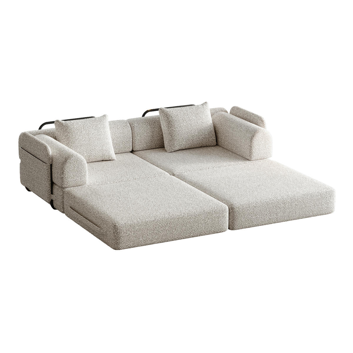 SCHLAFSOFA 2-in-1 mit Armlehnen-Ablagefach in Khaki Chenille 200/90/80 cm - Naturfarben, Textil (181.6/49.5/94cm) - OKWISH