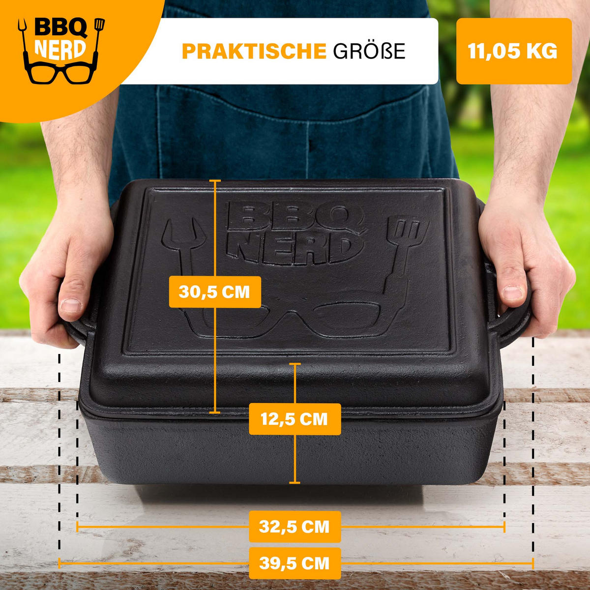 DUTCH-OVEN Gusseisen 10,8L - Feuertopf Gusstopf Grilltopf - Schwarz, Metall (32/13/41cm) - BBQ Nerd