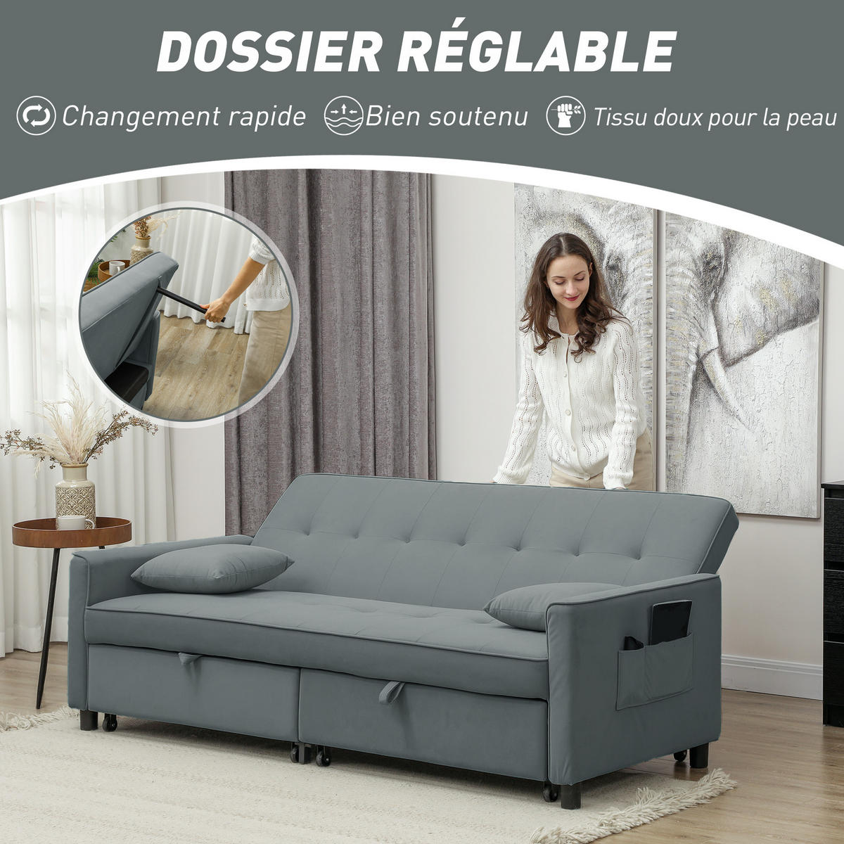 SCHLAFSOFA 3-Sitzer DE-13415 Grau - Grau, Textil (196/89/90cm) - ComfortXL