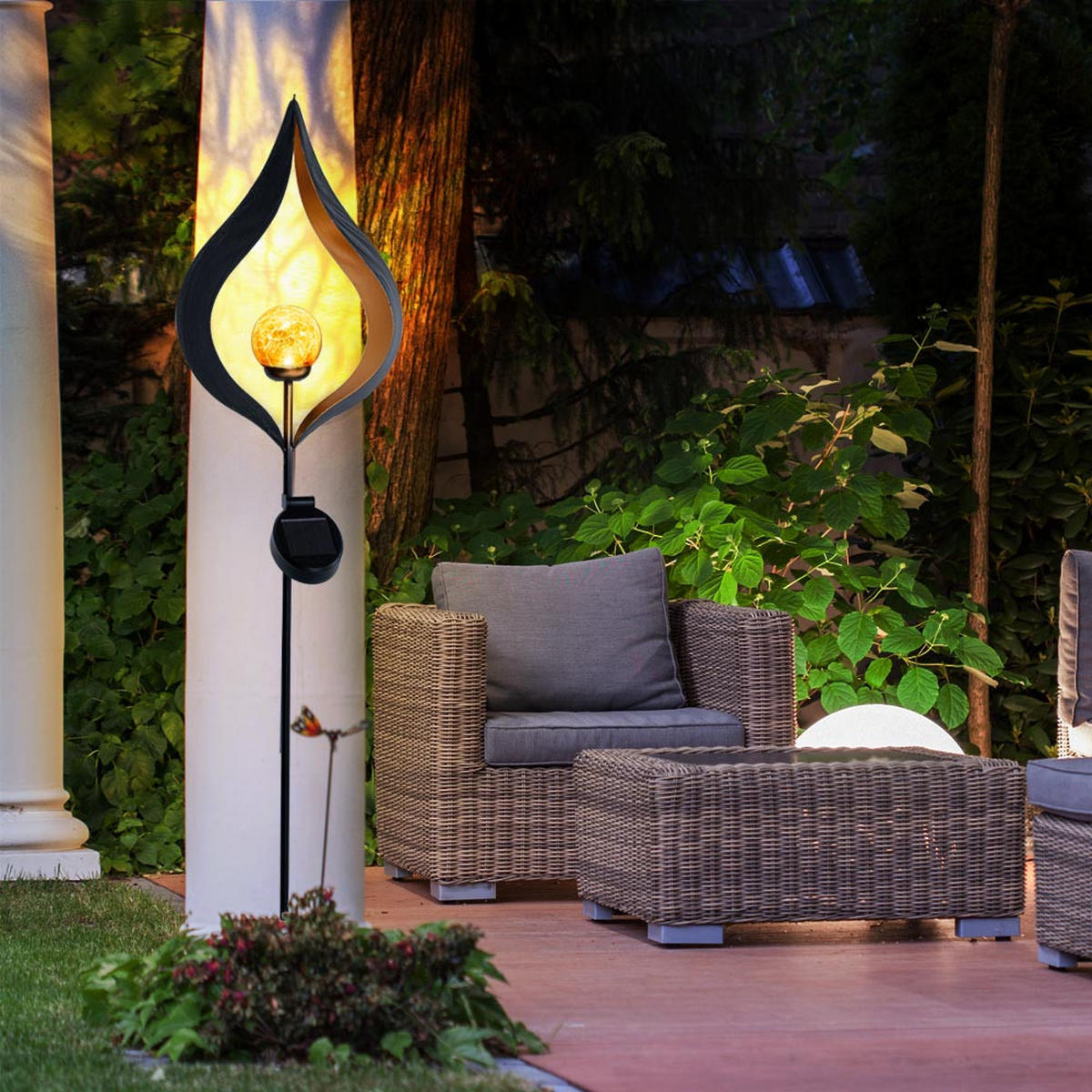 LED AUSSENLEUCHTE Solar Schwarz Gold 3er Set - Schwarz, Glas (17/7/93cm)