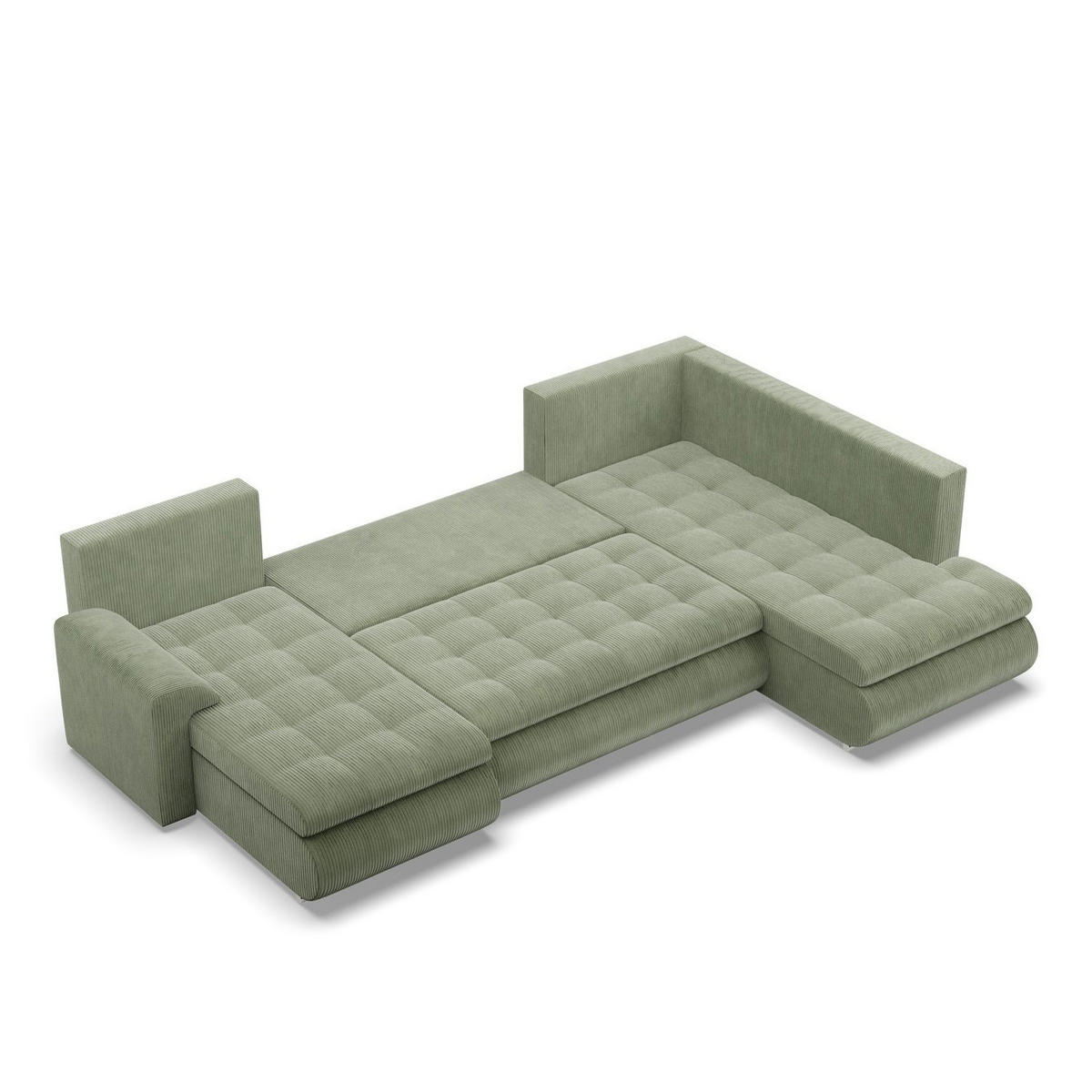 U-SOFA MIT SCHLAFFUNKTION FORESTA, Cord - Grün - Grün, Textil (300/89/200cm)