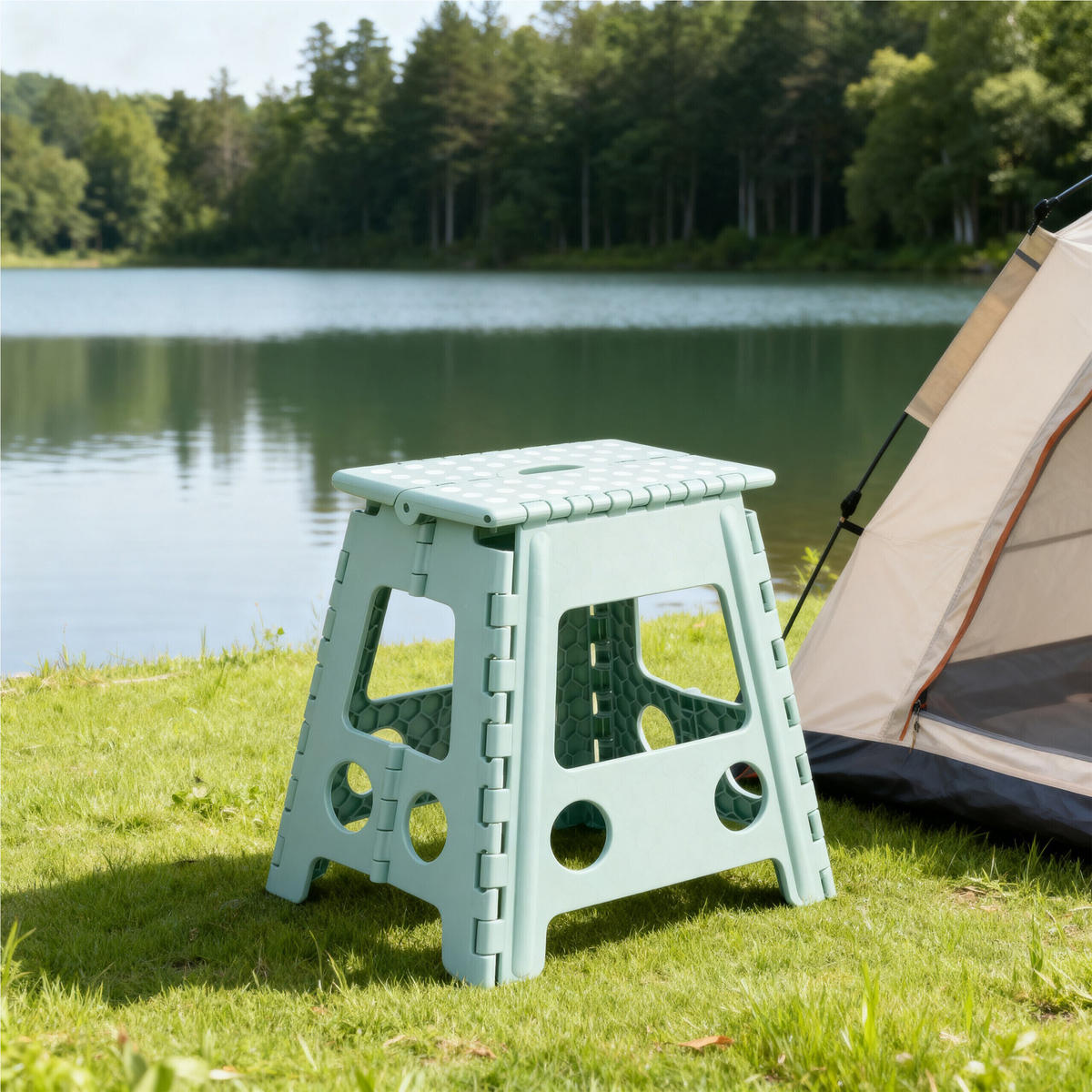 KLAPPHOCKER Salbei XL faltbar Kunststoff - Grün, Kunststoff/Textil (39/39/32cm) - Relaxdays
